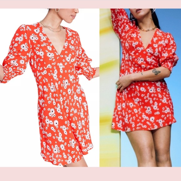 NWT $45 RIXO for Target [ 2 ] Floral Puff Sleeve Swing‎ Dress in Red Daisy - Picture 2 of 15